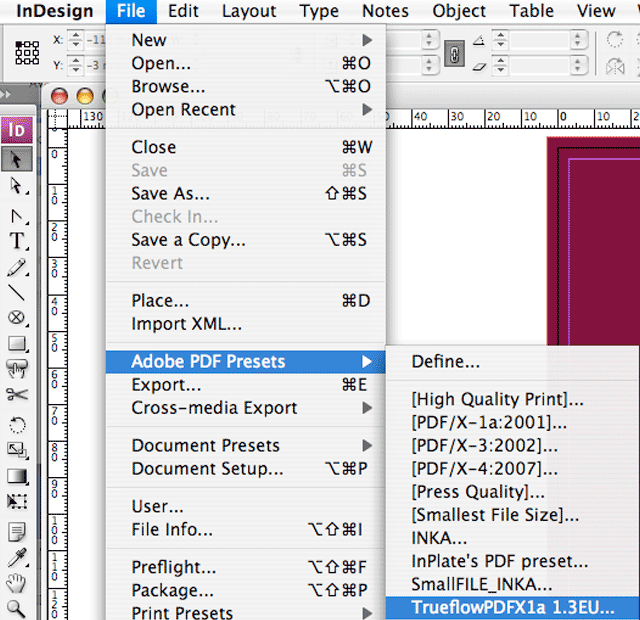 How to define your PDF Settings for InDesign to successfully submit a print job to Inka Colour Print.